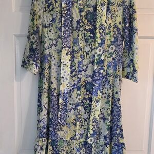 Talbots Floral Long Sleeve Dress - Blue and Green
